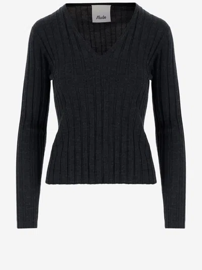 Allude Wool Sweater With Striped Pattern In Black