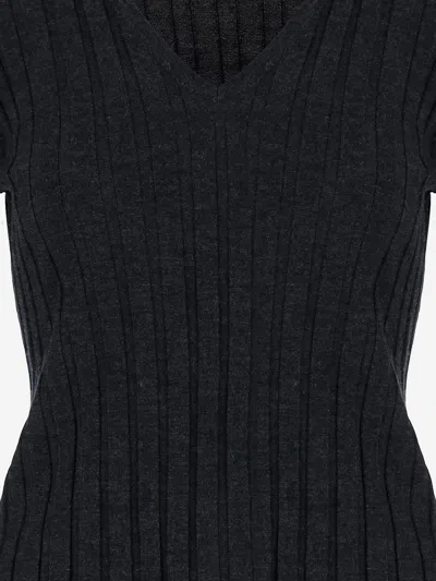 Allude Wool Sweater With Striped Pattern In Black