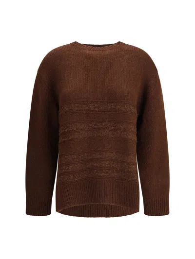 Fabiana Filippi Sweater With Round Neck In Mixed Wool In Brown