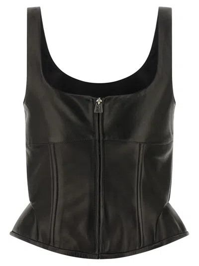 Ermanno Scervino Square Neckline Leather Top With Panel Detailing In Black