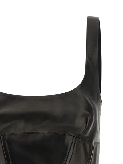 Ermanno Scervino Square Neckline Leather Top With Panel Detailing In Black