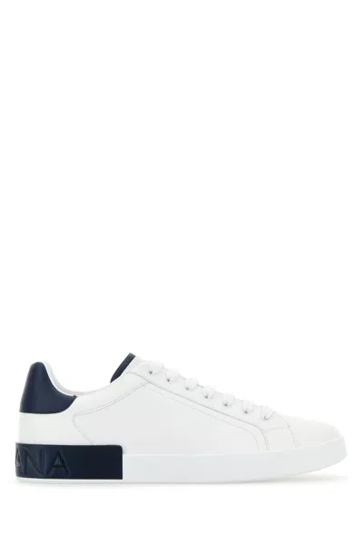 Dolce & Gabbana Portifano Panelled Leather Sneakers In White