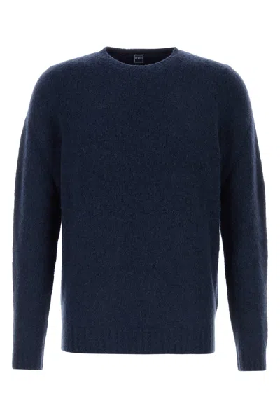 Fedeli Navy Blue Stretch Wool Blend Sweater In Blue