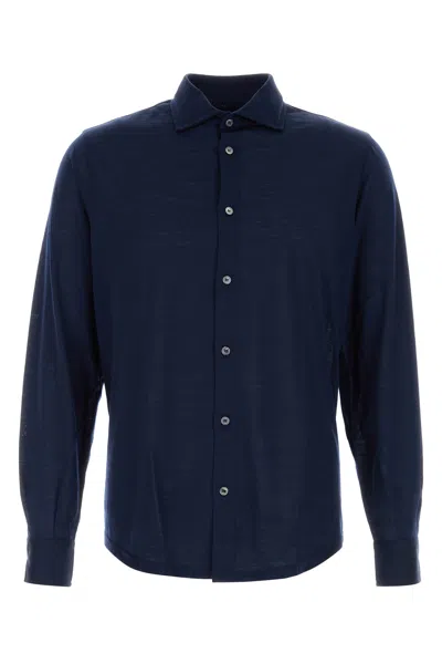 Fedeli Buttoned-front Wool Shirt In Blue