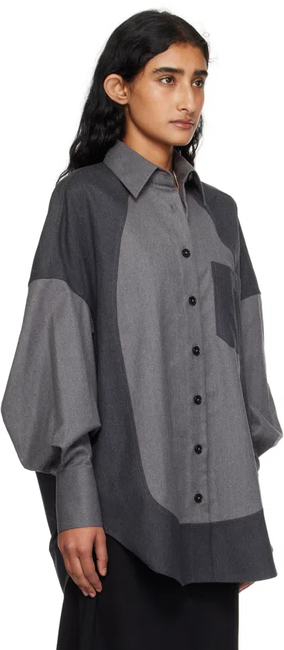 Stella Mccartney Flannel Wool Shirt With Color Block Design In Gray