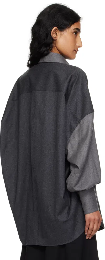 Stella Mccartney Flannel Wool Shirt With Color Block Design In Gray