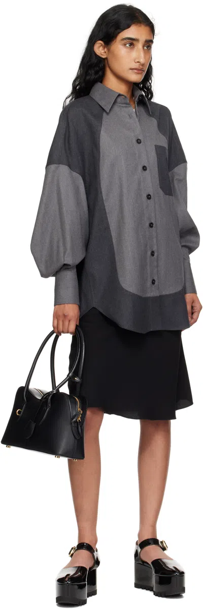 Stella Mccartney Flannel Wool Shirt With Color Block Design In Gray