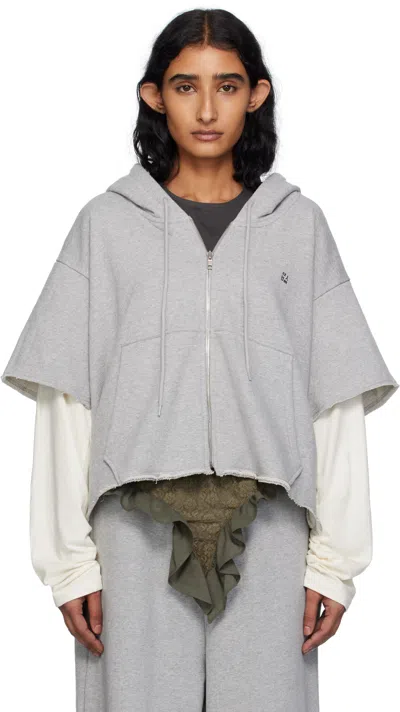 Pushbutton Gray Raw Edge Zip-up Hoodie In Gray