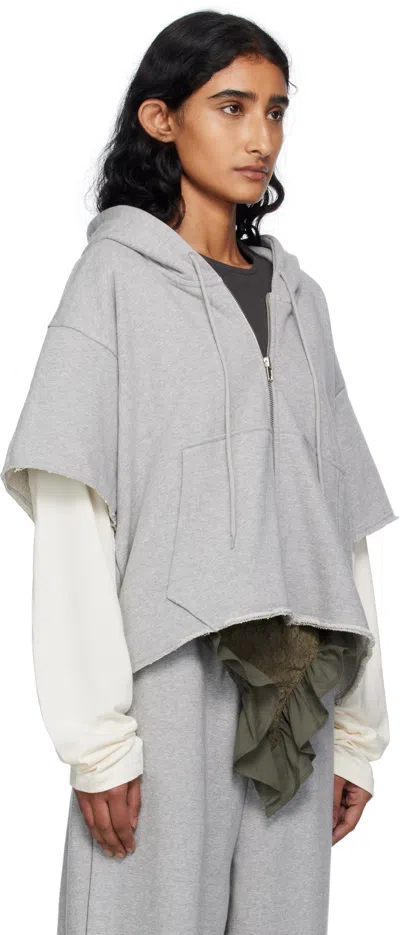 Pushbutton Gray Raw Edge Zip-up Hoodie In Gray