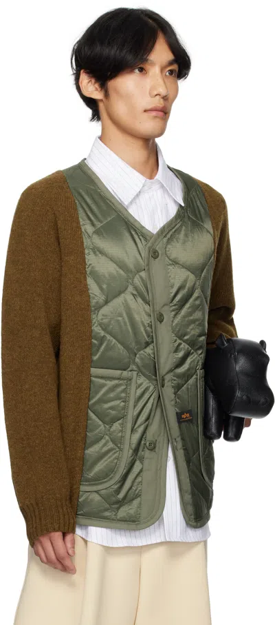 Bless Brown & Green N°80 Liningknitter Cardigan Jacket In Green