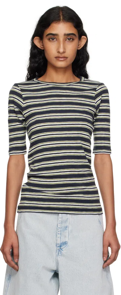 Ymc You Must Create Navy & Green Stripe T-shirt In Multi