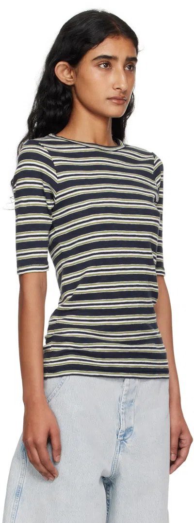 Ymc You Must Create Navy & Green Stripe T-shirt In Multi