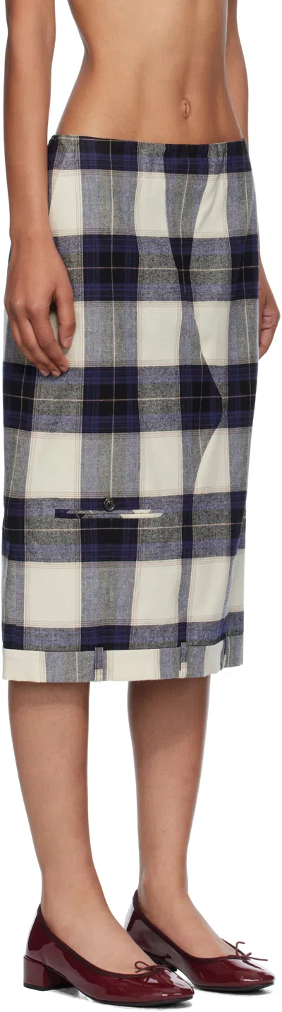 Pushbutton Multicolor Check Trousers Upside Down Midi Skirt In Blue