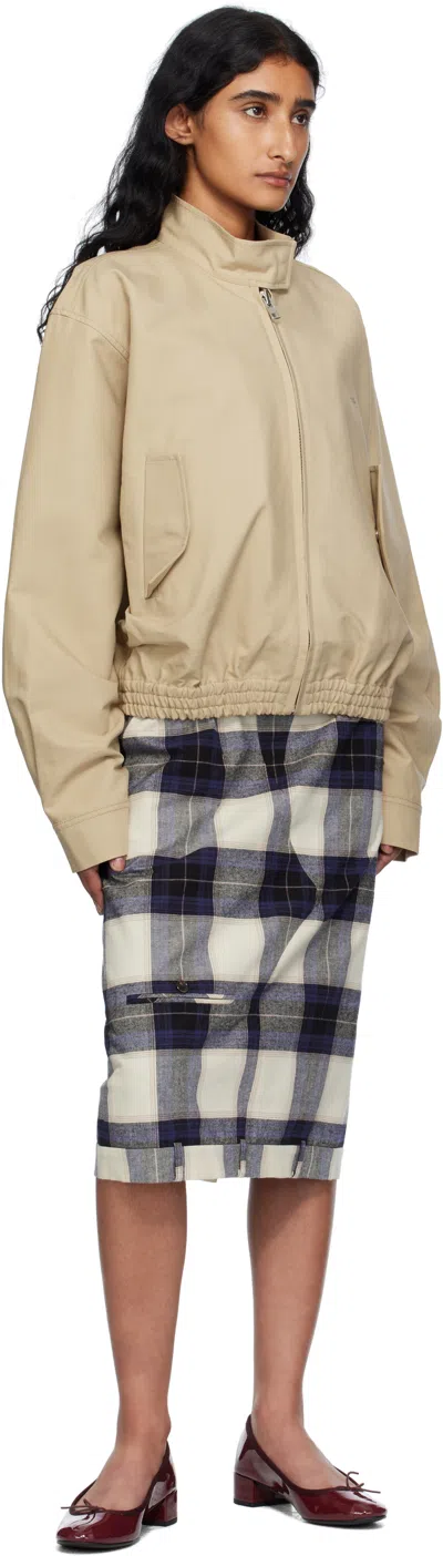 Pushbutton Multicolor Check Trousers Upside Down Midi Skirt In Blue