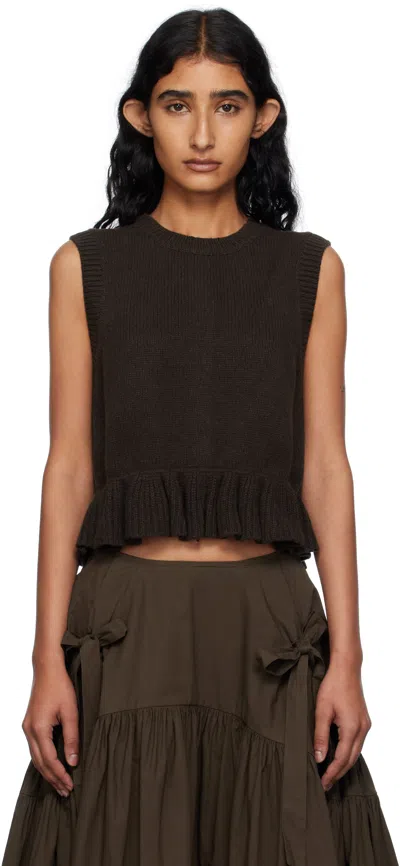 Cecilie Bahnsen Bill Ruffled Cashmere And Wool-blend Peplum Tank In Brown