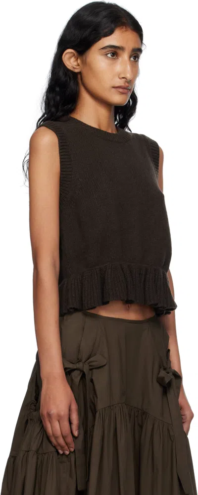 Cecilie Bahnsen Bill Ruffled Cashmere And Wool-blend Peplum Tank In Brown