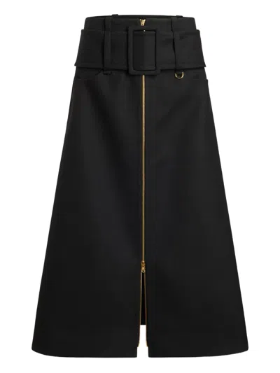 Patou Midi Skirt With Zipper And Belt In Black