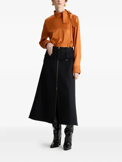 Patou Midi Skirt With Zipper And Belt In Black