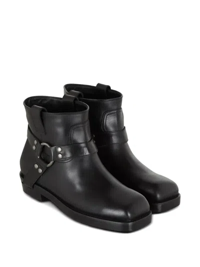 Balmain Square Toe Ankle Strap Boots With Pull Tabs In Black