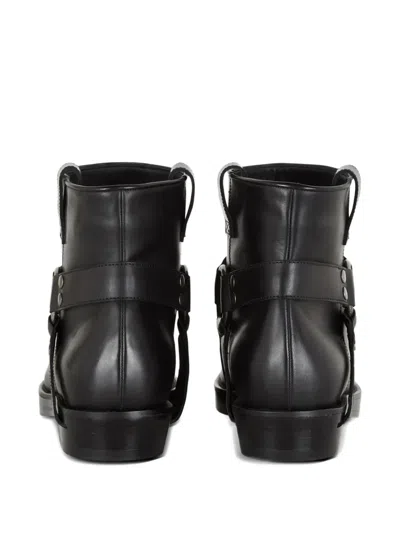 Balmain Square Toe Ankle Strap Boots With Pull Tabs In Black