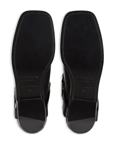 Balmain Square Toe Ankle Strap Boots With Pull Tabs In Black