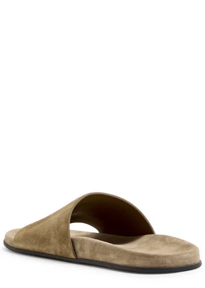 The Row Hugh Suede Flat Slide Sandals In Nude