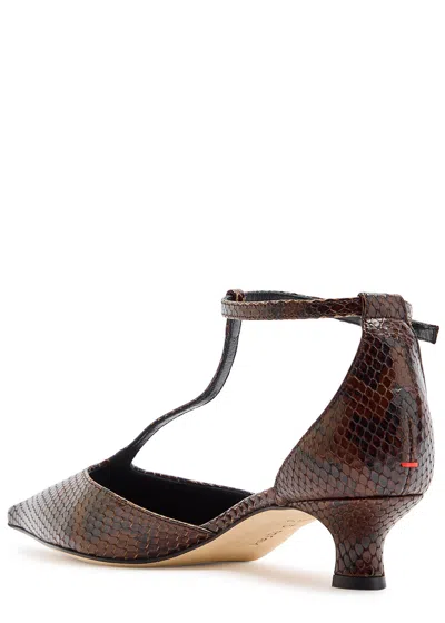 Aeyde Liz Snake Print Calf Leather Moka Shoes In Brown