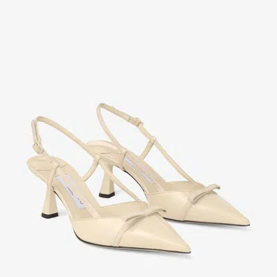 Jimmy Choo Leather Sling Back Pumps With Bow Detail In Neutral
