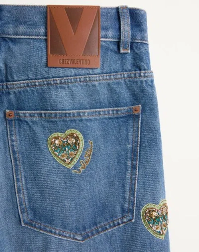 Valentino Embroidered Embellished High-rise Straight-leg Jeans In Blue