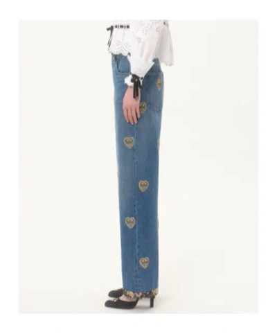 Valentino Embroidered Embellished High-rise Straight-leg Jeans In Blue