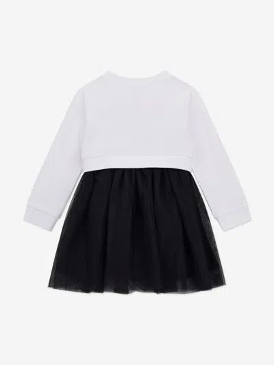 Guess Girls Mixed Fabric Dress In White