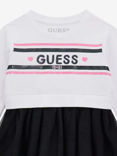 Guess Girls Mixed Fabric Dress In White