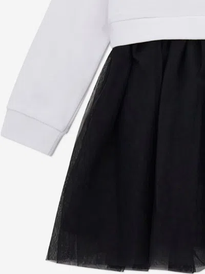 Guess Girls Mixed Fabric Dress In White