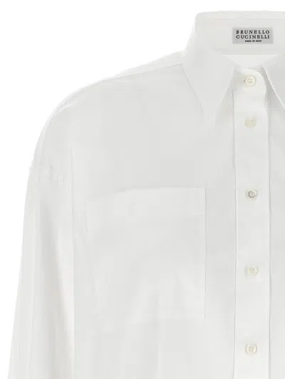 Brunello Cucinelli White Shirt With Classic Collar And Front Pockets In White