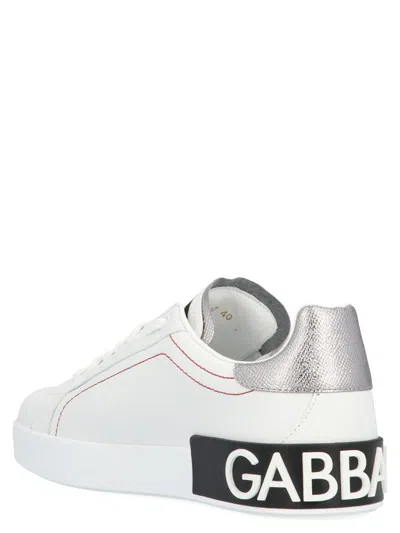 Dolce & Gabbana Women Portofino White Leather Sneakers With Logo In White