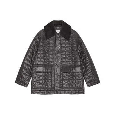 Ganni Quilted Nylon Jacket In Brown