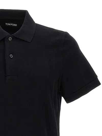 Tom Ford Classic Black Pique Polo With Textured Finish In Black