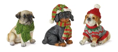 Melrose International Winter Dog Figurine With Hat And Scarf Accent (set Of 12) - Green; Red; Grey