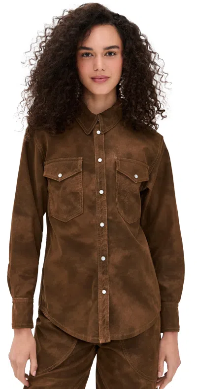 Isabel Marant Étoile Karima Faux Leather Overshirt In Brown