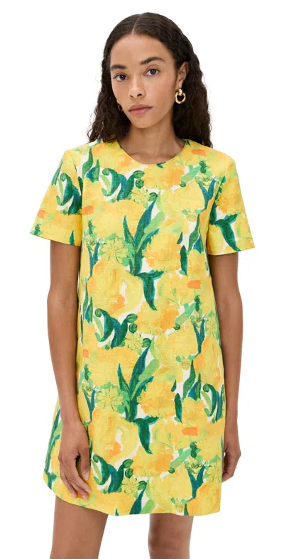 La Doublej Swing Lemon-print Shift Mini Dress In Yellow