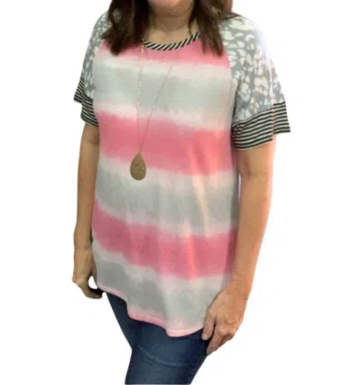 Honeyme Striped Tie Dye Top In Pink In Multi