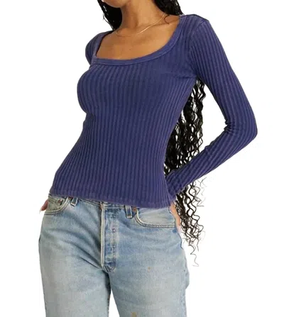 Project Social T What's The Scoop Washed Rib Longsleeve Top In Rich Indigo In Blue