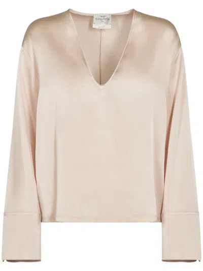 Forte Forte Relaxed Fit Satin V-neck Top In Neutral