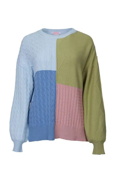 Esley Collection Cable-knit Colorblock Sweater In Brown/cream In Multi