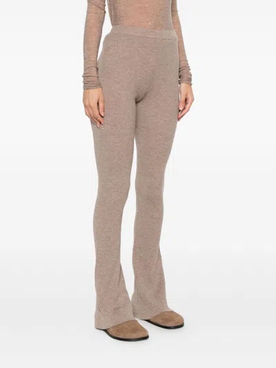 Pinko Beige Wool Blend Trousers In Brown