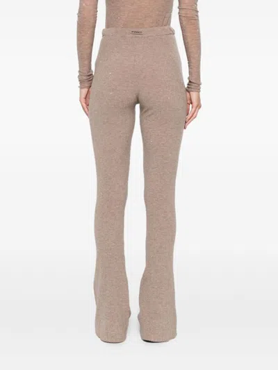 Pinko Beige Wool Blend Trousers In Brown