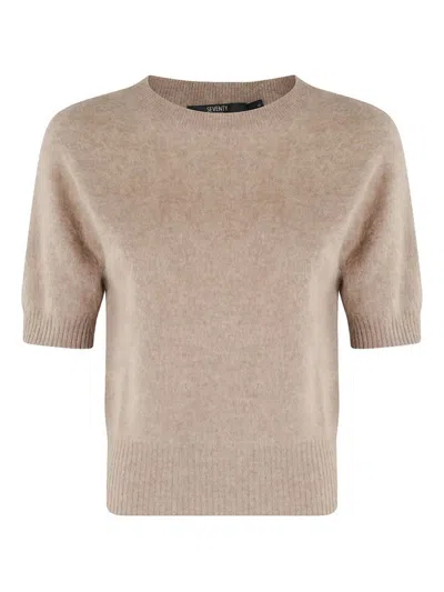 Seventy Mud Cashmere Sweater With Classic Crew Neck In Brown