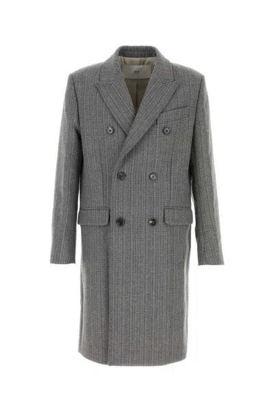 Ami Alexandre Mattiussi Double-breasted Herringbone Virgin Wool-blend Coat In Gray