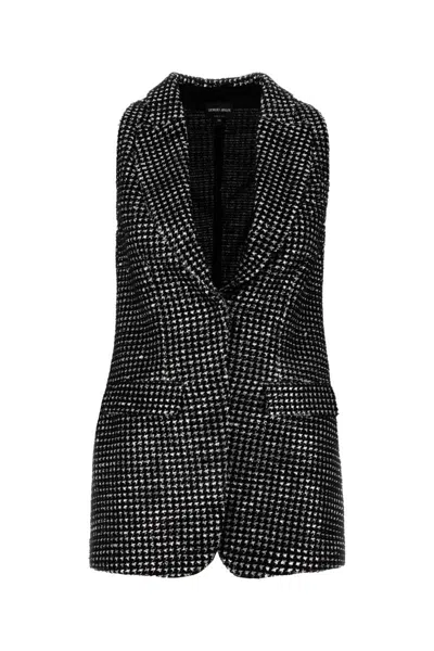 Giorgio Armani Textured Fabric Sleeveless Vest With Front Pockets In Black