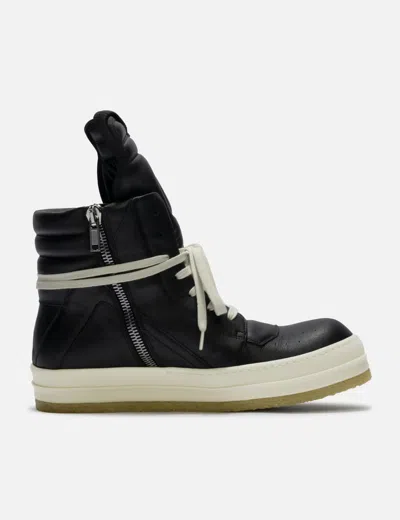 Rick Owens High-top Leather Sneakers With Rubber Toe Cap In Black